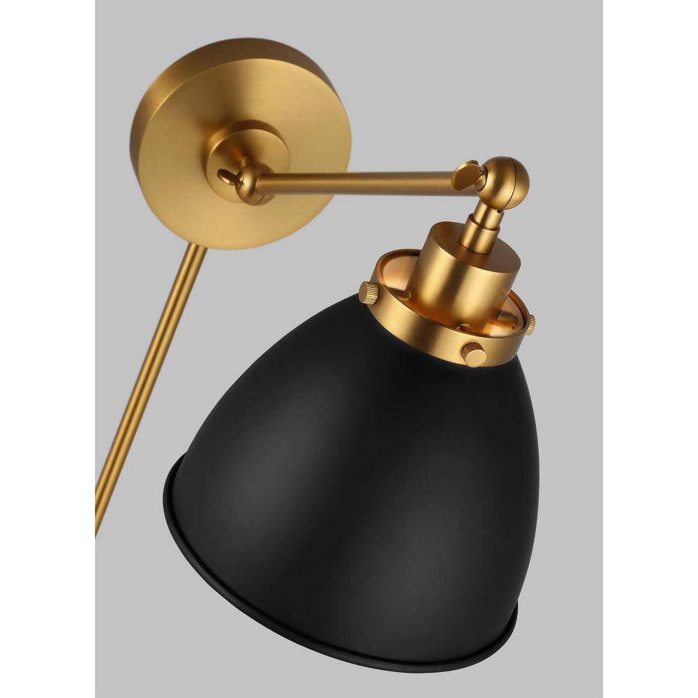 Midnight Black and Burnished Brass Dimmable Plug-In Sconce