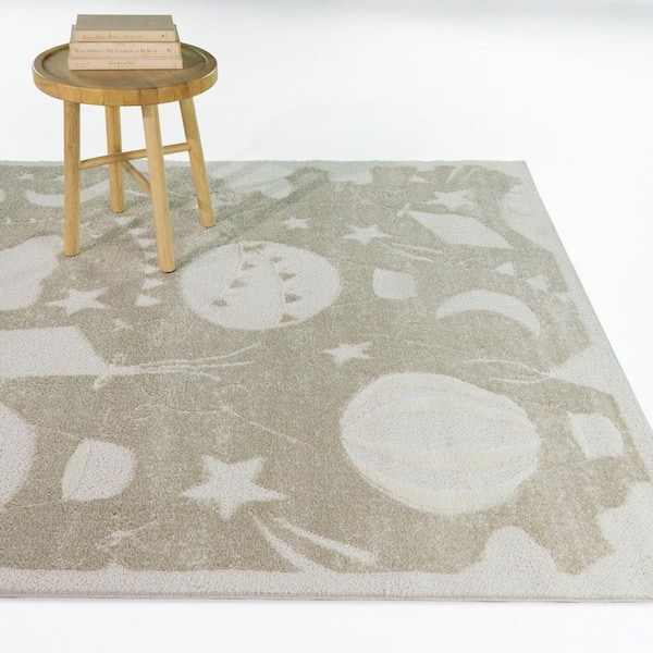 Oskar Cream 5 ft. x 7 ft. Youth Explore Area Rug