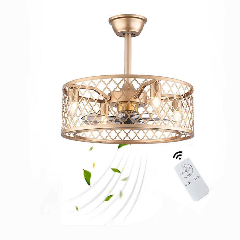 OUKANING 20 in. Gold Indoor Metal Caged Semi Flush Mount Ceiling Fan