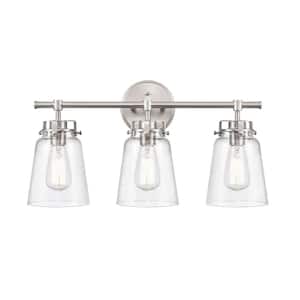 Amberose 23 in. 3-Light Brushed Nickel Vanity Light with Hammered Glass