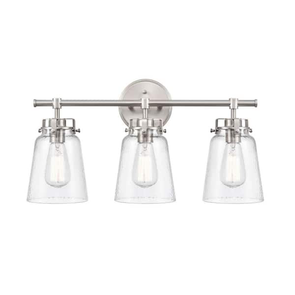 Millennium Lighting Amberose 23 in. 3-Light Brushed Nickel Vanity Light with Hammered Glass
