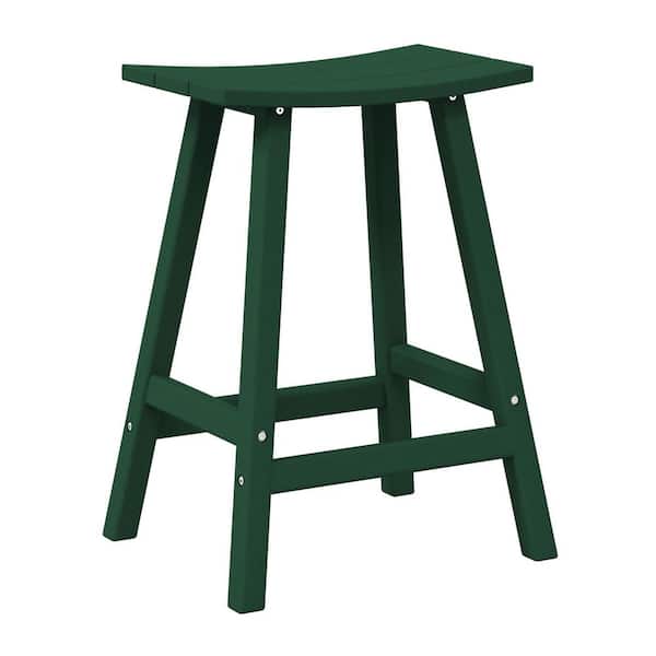 WESTIN OUTDOOR Franklin Dark Green 24 in. Poly HDPE Fade Resistant Outdoor Patio Saddle Seat Counter Height Bar Stool