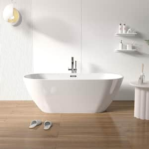 59.1 in. x 28.7 in. Acrylic Freestanding Bathtub Oval Shape Soaking Bathtub in Gloss White