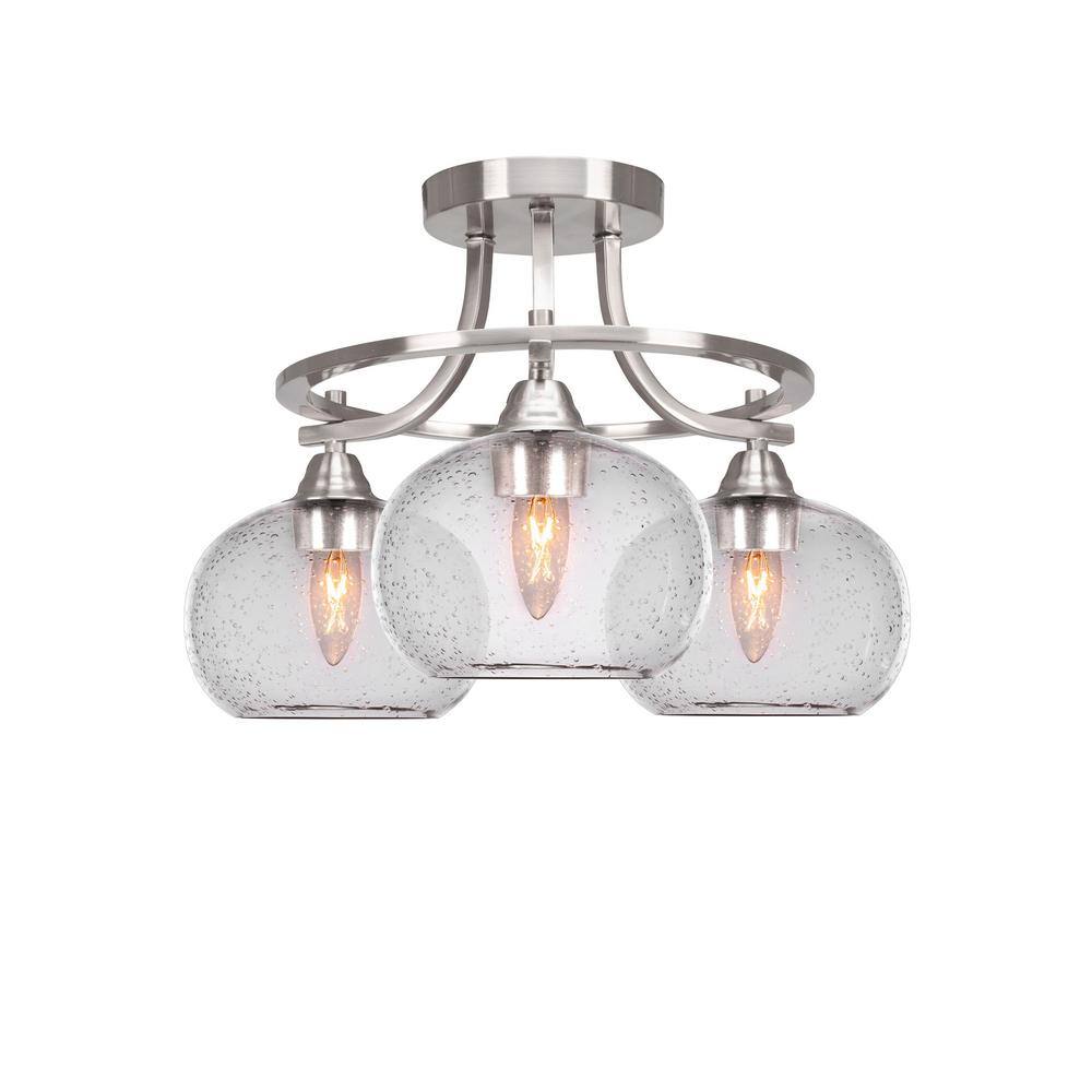 Madison 16 in. 3-Light Brushed Nickel Semi-Flush Mount with Clear Bubble Gl