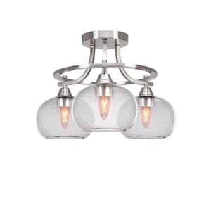 Madison 16 in. 3-Light Brushed Nickel Semi-Flush Mount with Clear Bubble Glass Shade
