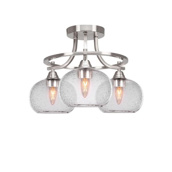 Unbranded Madison 16 in. 3-Light Brushed Nickel Semi-Flush Mount with Clear Bubble Glass Shade