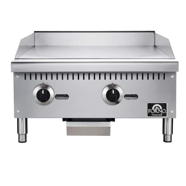 Commerciale 24 Inch Gas Griddle, 2 Burners, 60,000 BTUs, Carbon Steel Plate, Stainless Steel