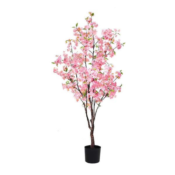 4.5 ft. Pink Artificial Cherry Blossom Flower Tree in Pot