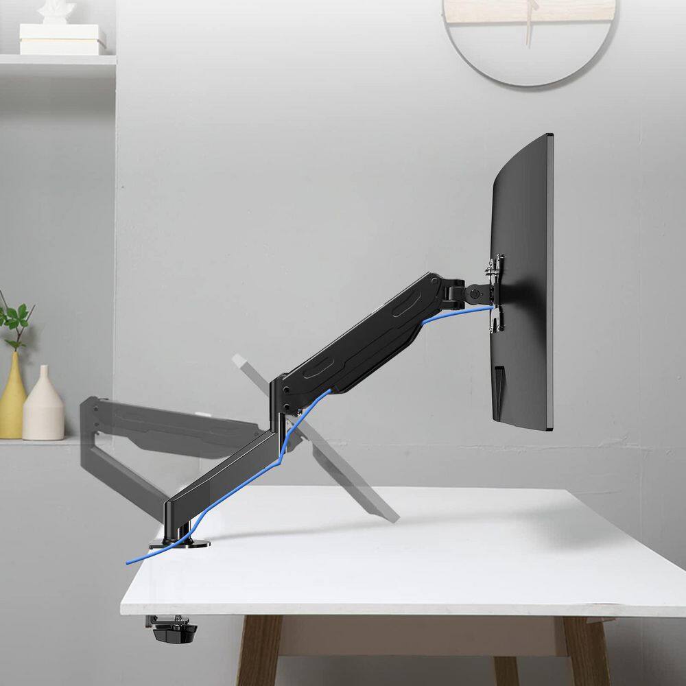 Gas Spring Adjustable Single Monitor Desk Mount 32 Inch Swivel Tilt Rotation Stand Holder VESA Clamp Grommet - Thumbnail 4