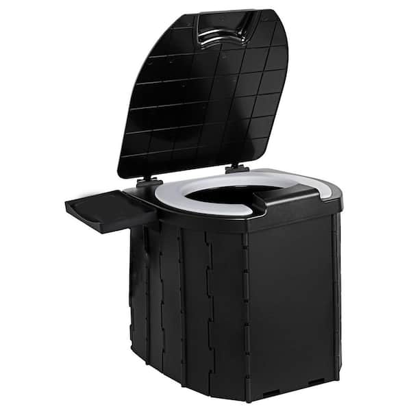 Non-Electric 4.8 lbs. Waterless Composting Toilet System Upgraded Soft Seat Splash Guard Removable Stand Black