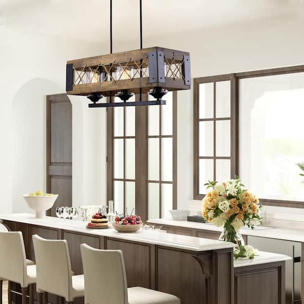 Real Wood Box Kitchen Island Chandelier, Home Depot Dining Room Table Lights