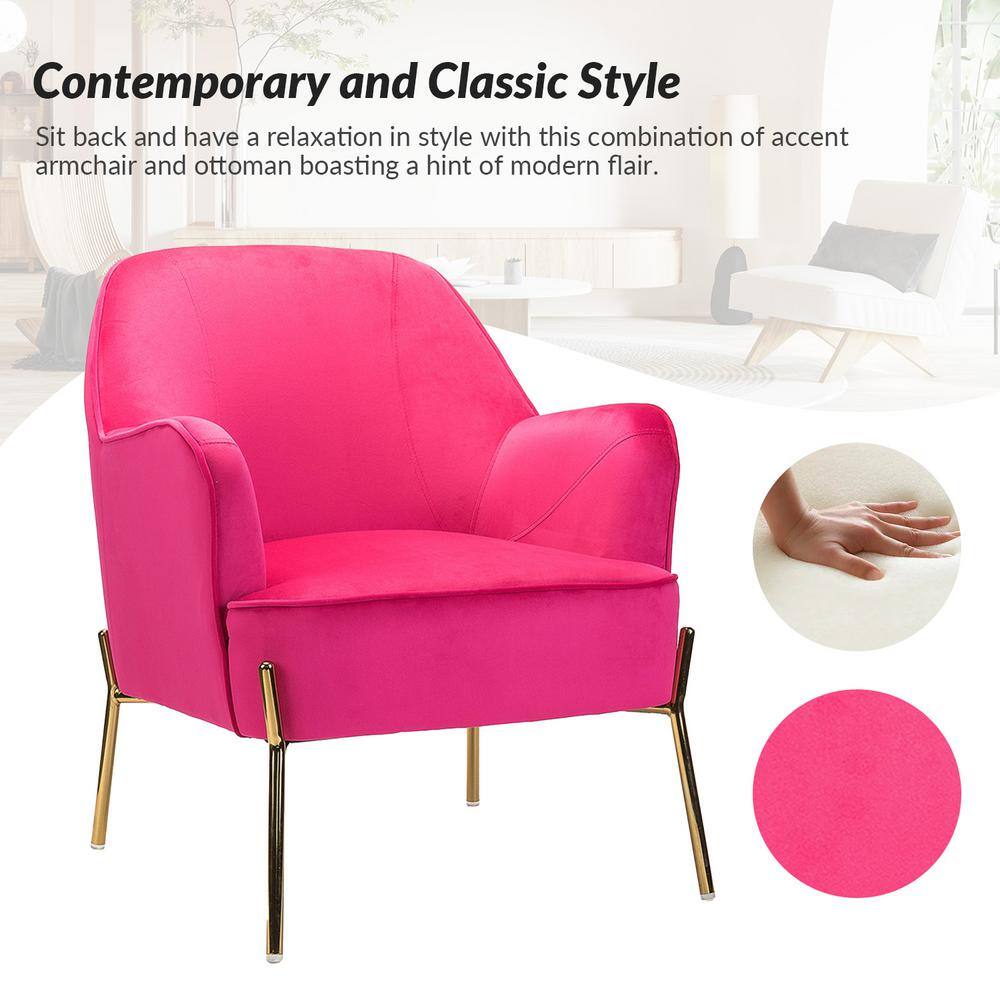 Olivia Fushia Velvet Handcrafted Accent Chair with Golden Legs