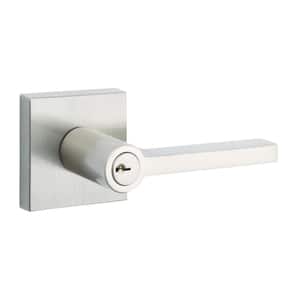 Entry Satin Nickel Right Hand Door Lever with Contemporary Square