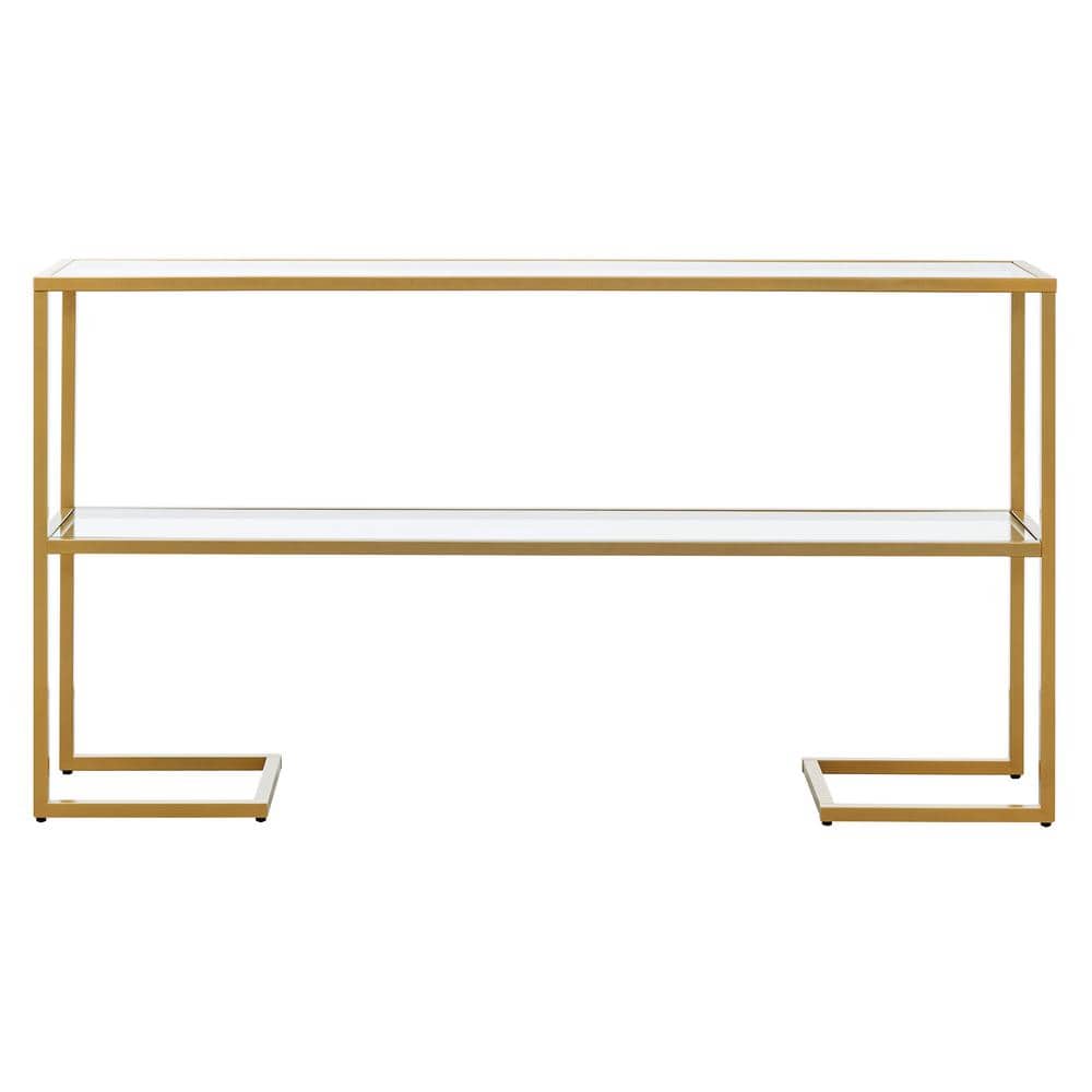 Elegant Gold 55" Metal & Glass Console Table with Storage Shelf