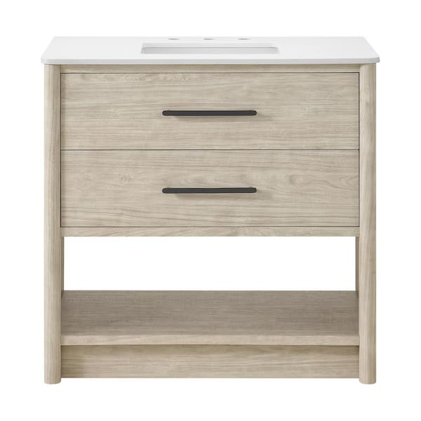 Camley 36 in. Single Sink Sandstorm Bath Vanity with White Engineered Stone Top (Assembled)