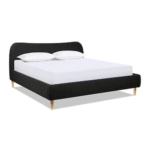 Roman 82 in. Wood Frame King Modern Platform Bed with Curved Headboard Upholstered Boucle in Ebony Black