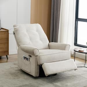 Cream Linen 270° Swivel Recliner Chair with Rocking Base, USB Port, Side Pocket and Touch Sensitive Lamp