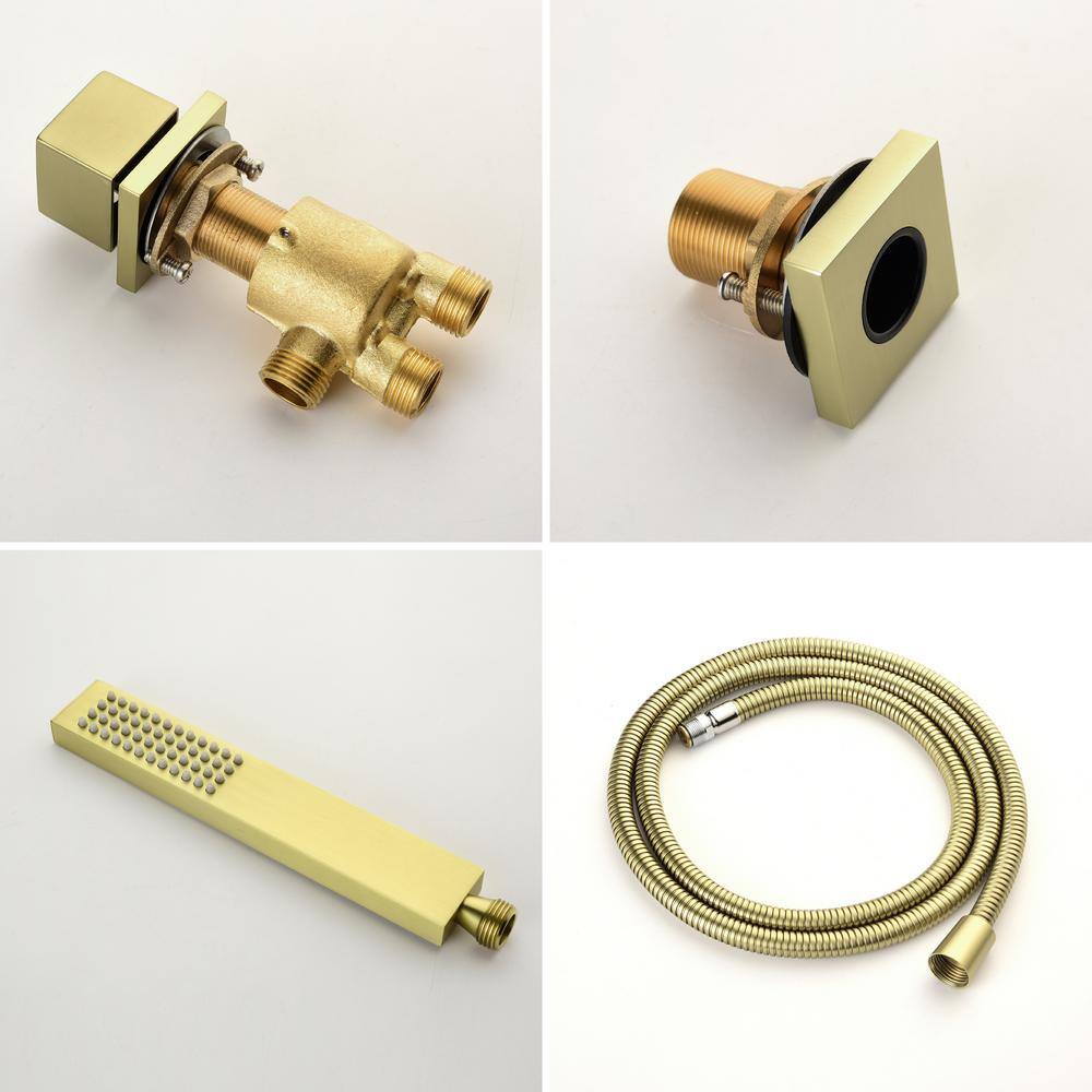 Brushed Gold Single Handle Waterfall Tub Faucet with Hand Shower