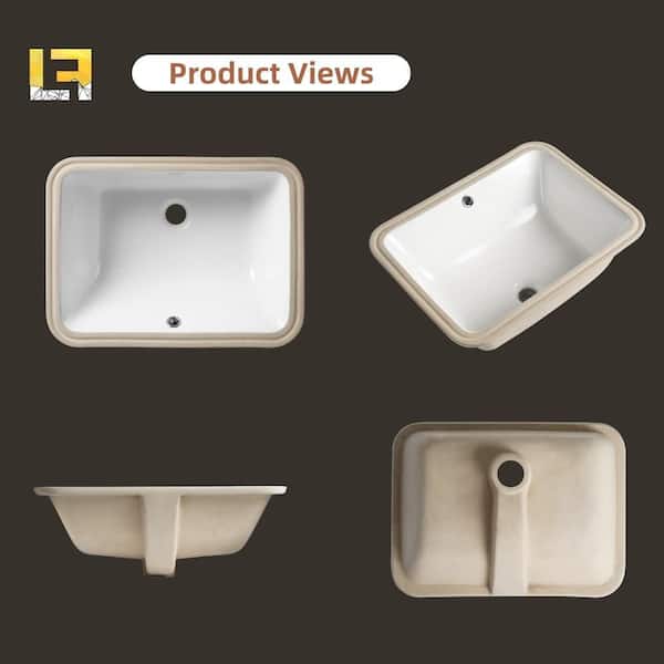 20 in. Undermount Bathroom Sink White, Rectangular Vitreous China Under Counter Lavatory Sink with Overflow for Bathroom