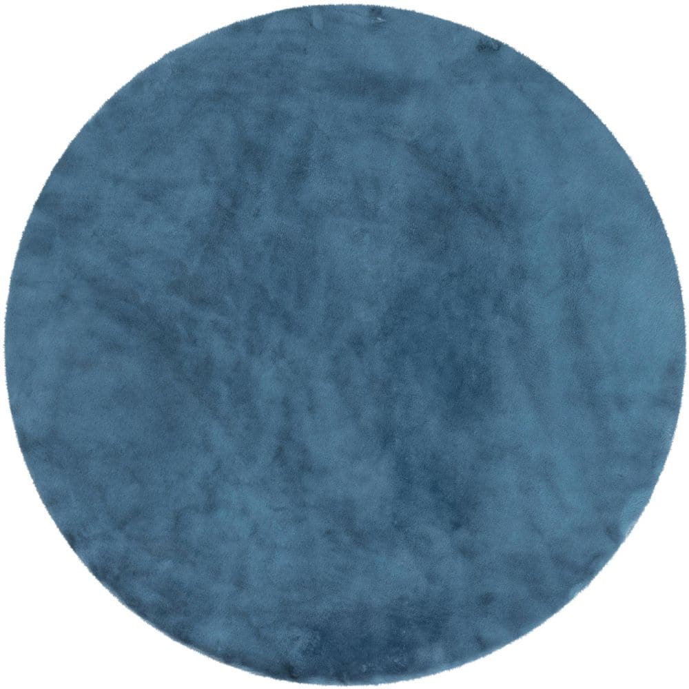 Opal Crest Modern Glam Faux Fur Solid Shag Dark Blue 2 ft. 11 in. Round Area Rug price history on PriceWatchPro