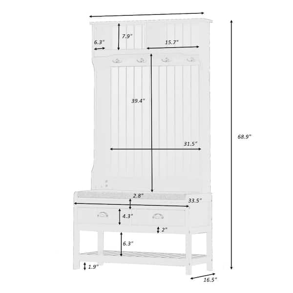 Seafuloy White Entryway Wall Mounted Coat Rack with 4 Dual Hooks Living  Room Wooden Storage Shelf YM-39293-H - The Home Depot