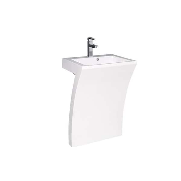 Fresca Quadro 22.50 in. Acrylic Pedestal Bathroom Sink in White with Overflow Drain