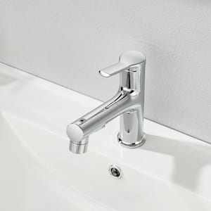 Pull Out Single Handle Single Hose Bathroom Faucet with Deckplate and Supply Line Included in Chrome