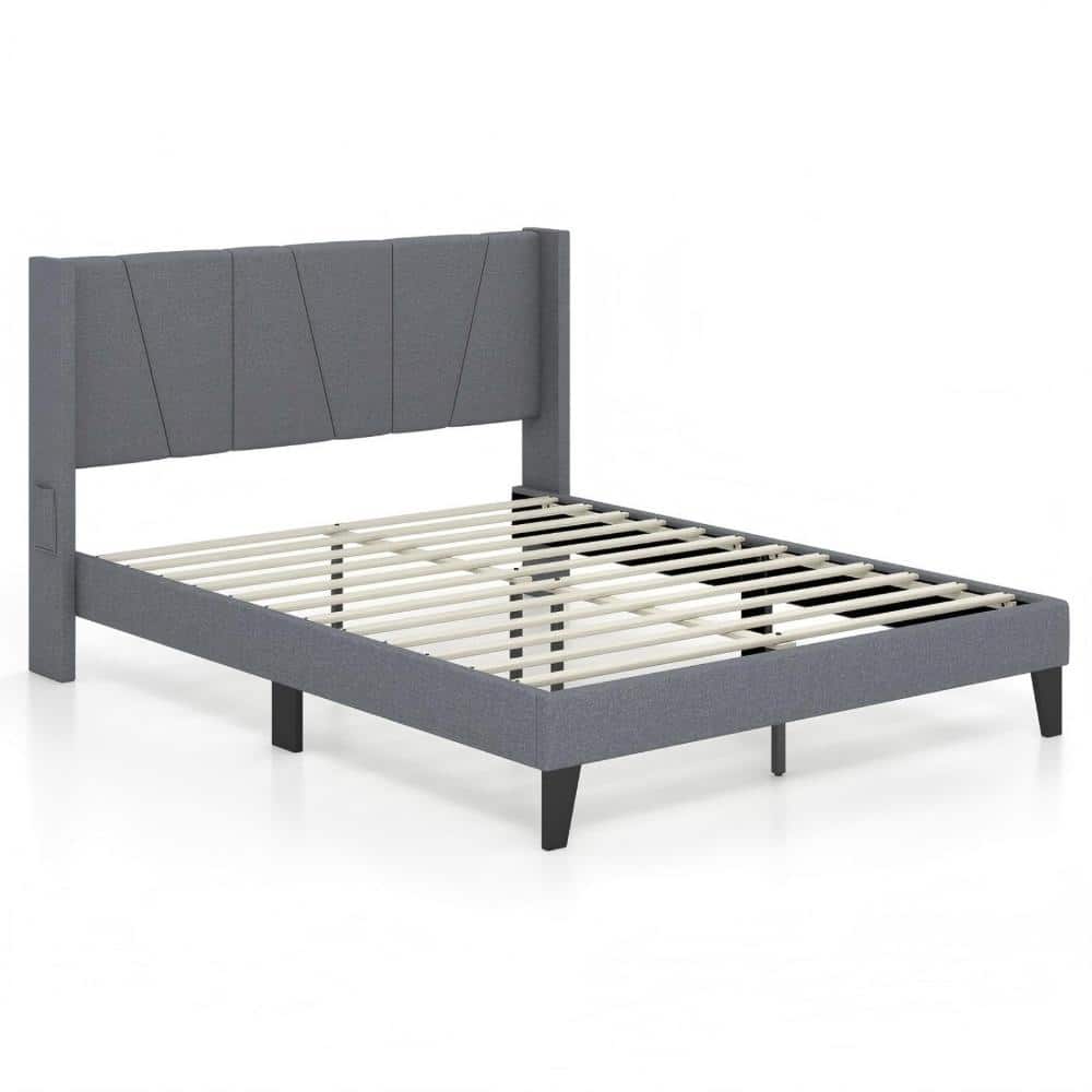 Queen Size Bed Frame with Wingback Headboard and Wood Slat Support-Queen Size price history on PriceWatchPro