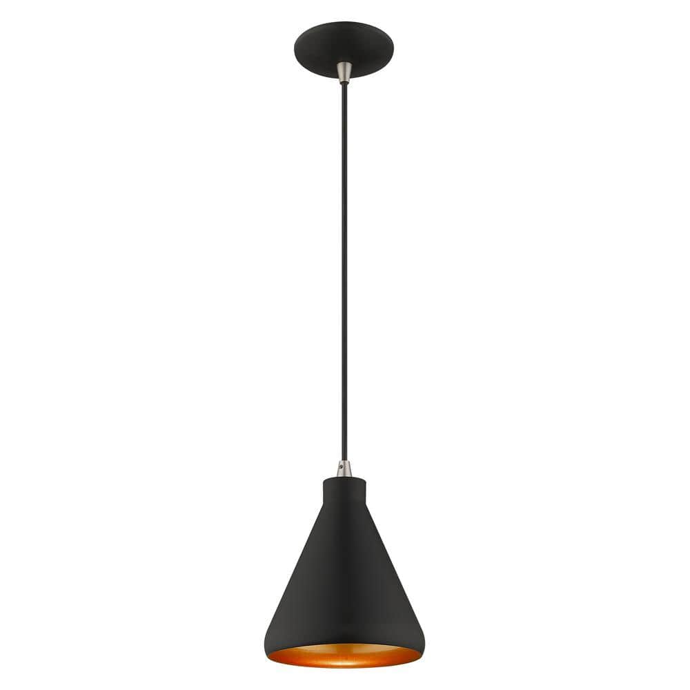 Mini Black Metal Pendant with Gold Interior Finish - Indoor/Outdoor