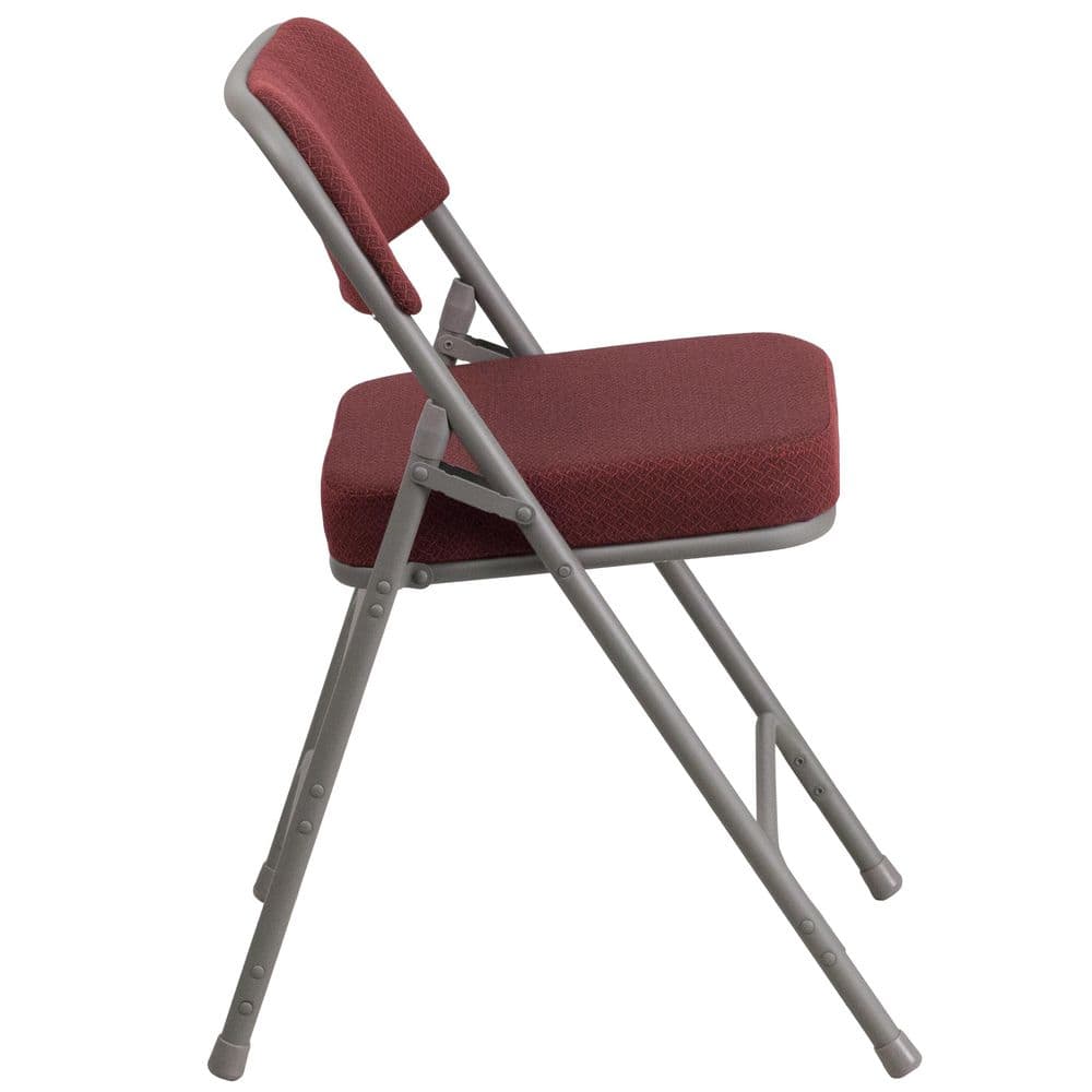 Burgundy Fabric Armless Metal Folding Chair