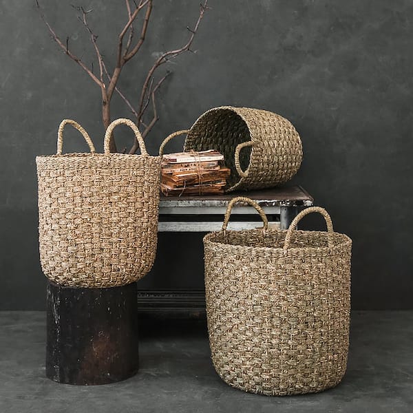 Zentique Rectangular Handmade Wicker Seagrass Woven Over Metal Small Baskets  with Handles ZENGN-B25 S - The Home Depot