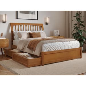 Roslyn Light Toffee Natural Bronze Solid Wood Frame Full Platform Bed Panel Footboard and Storage Drawers