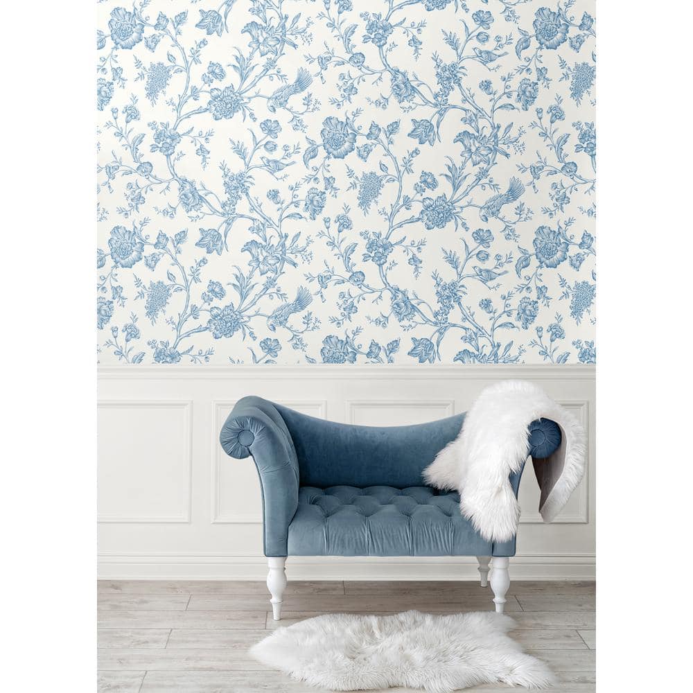 Carolina Blue Floral Chinoiserie Peel and Stick Wallpaper