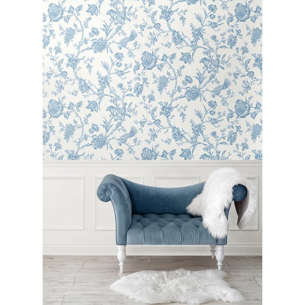 40.5 sq. ft. Carolina Blue Jasmine Chinoiserie Vinyl Peel and Stick Wallpaper Roll