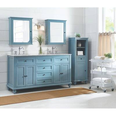 Hamilton Shutter 61 in. W x 22 in. D Double Bath Vanity in Sea Glass with Granite Vanity Top in Grey with White Sink