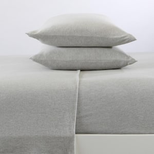 4-Piece Gray Solid Jersey Knit Cotton Full Deep Pocket Sheet Set