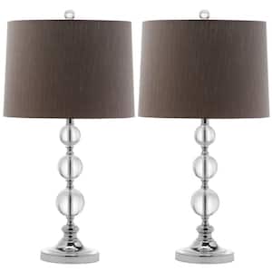 Keeva 27 in. Clear Crystal Ball Table Lamp with Brown Shade (Set of 2)