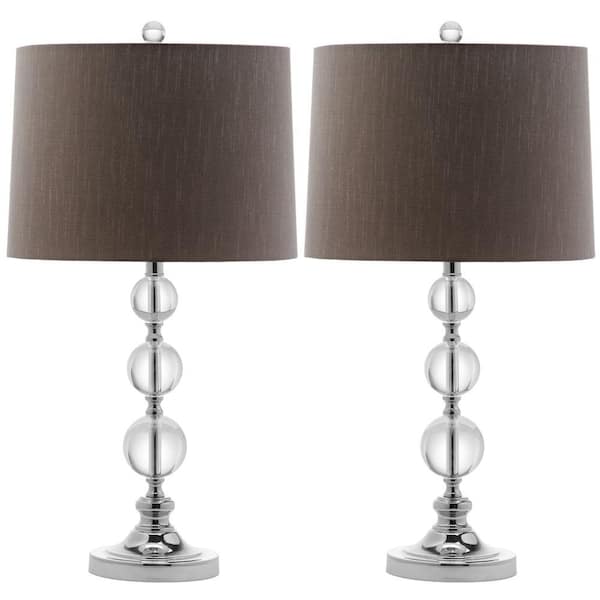 SAFAVIEH Keeva 27 in. Clear Crystal Ball Table Lamp with Brown Shade (Set of 2)