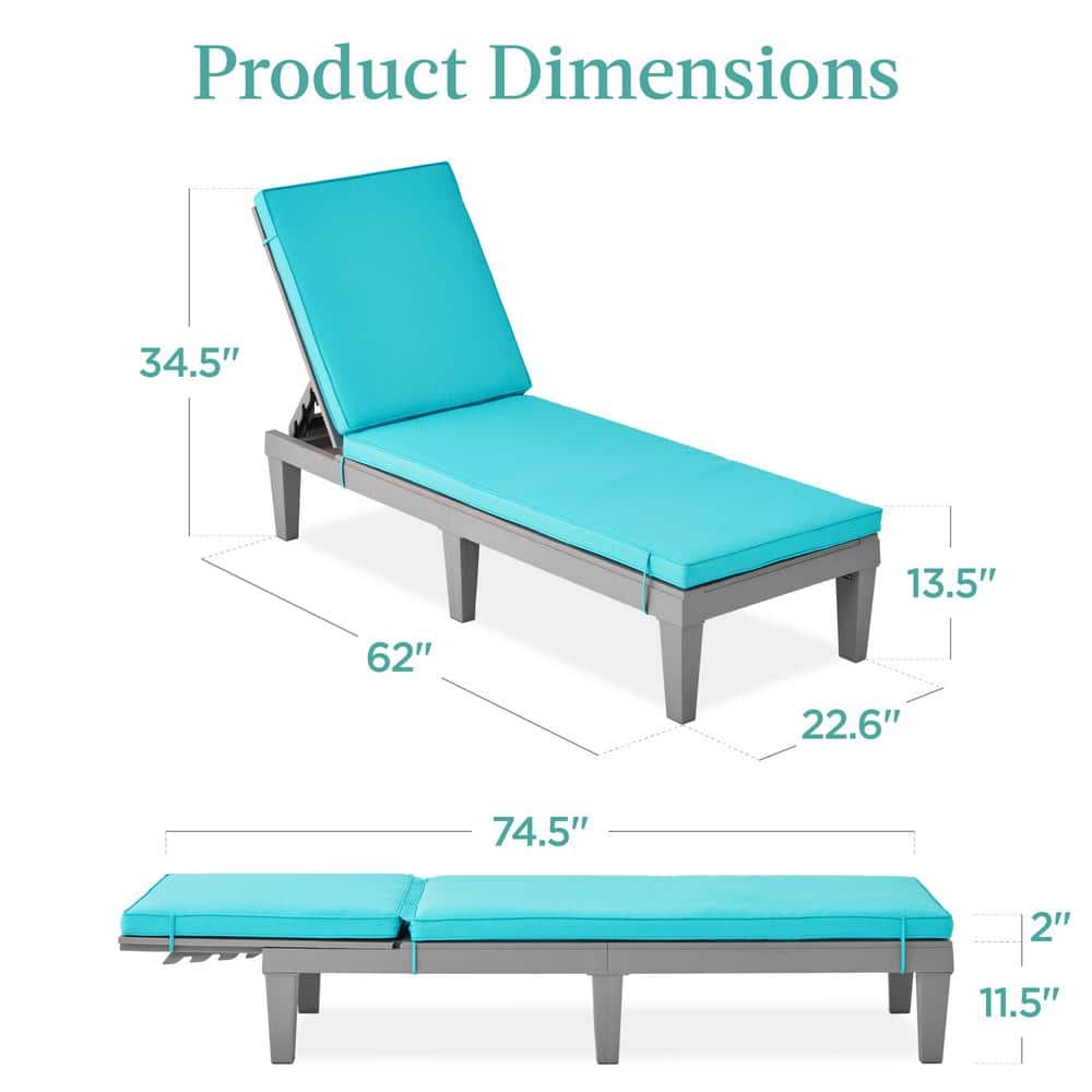 Gray and Teal Resin Outdoor Chaise Lounger with Cushions
