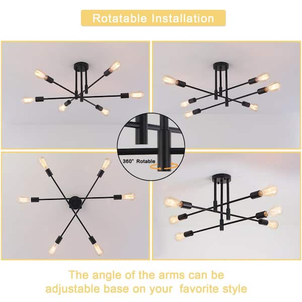 LWYTJO 27.56 in. 6-Light Black Dimmable Sputnik Chandelier