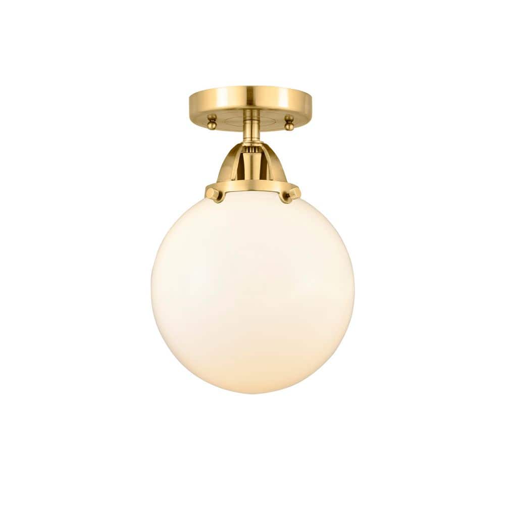 Beacon 8 in. 1-Light Satin Gold Industrial Semi-Flush Mount with Frosted Glass Shade price history on PriceWatchPro