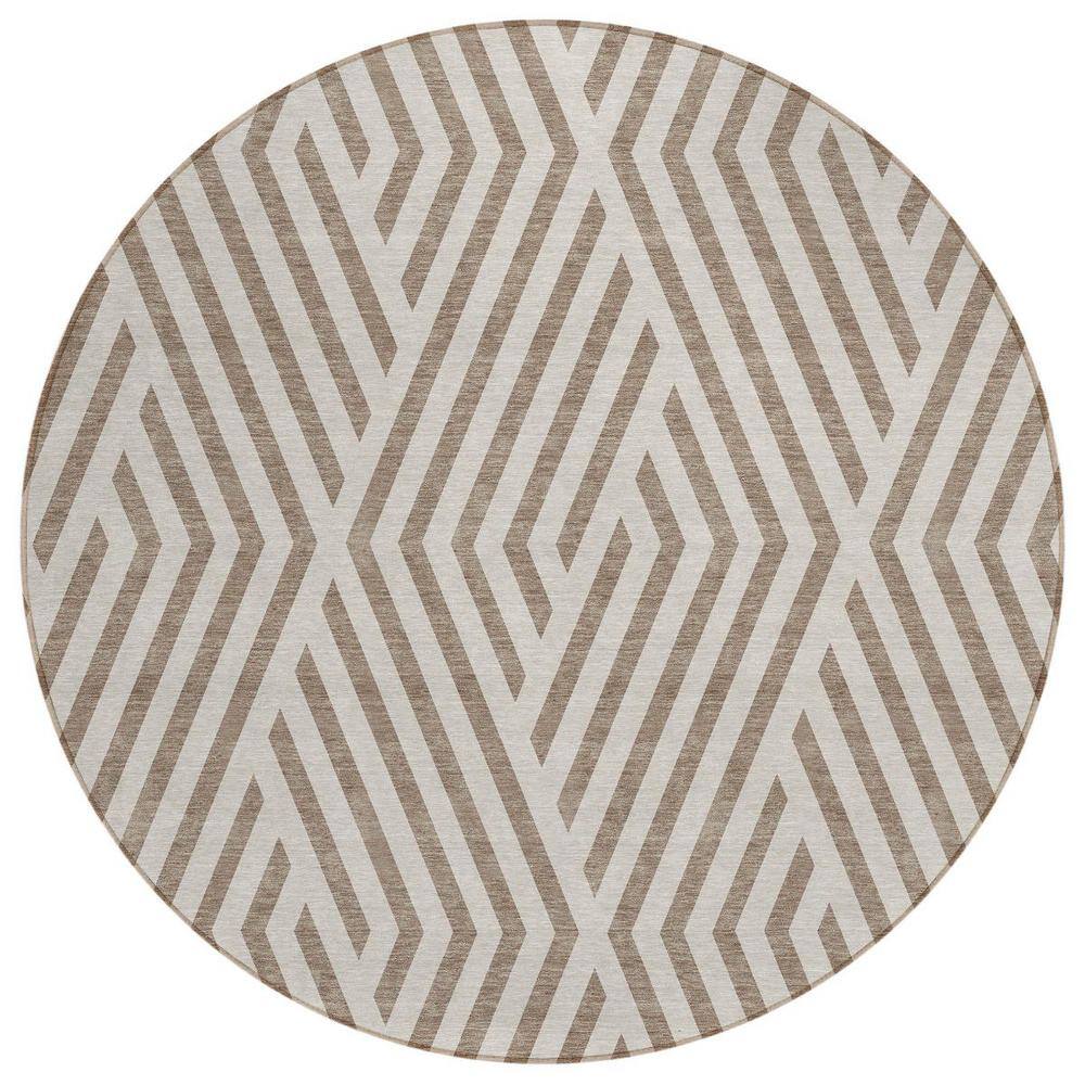 Taupe and Ivory 8 ft. Round Woven Geometric Round Indoor/Outdoor Area Rug price history on PriceWatchPro