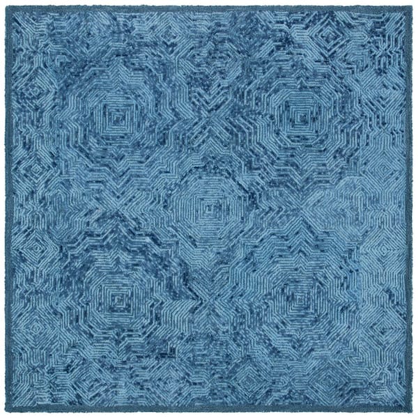 SAFAVIEH Ikat Dark Blue 6 ft. x 6 ft. Striped Border Square Area Rug