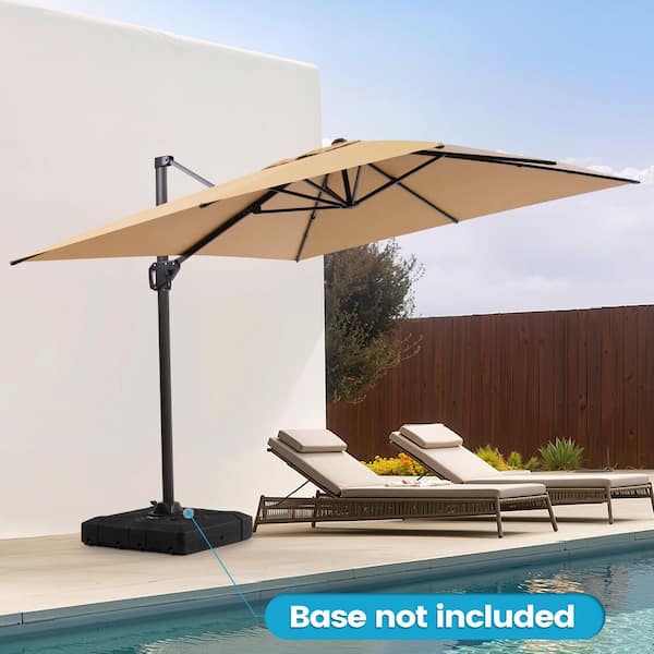 Crestlive Products 11 ft. x 9 ft. Polyester 360° Rotation Cantilever Tilt Patio Umbrella in Tan