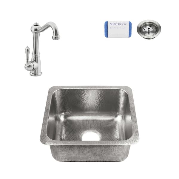 SINKOLOGY Orwell 18 Gauge 17 in. Stainless Steel Undermount Bar Sink in Brushed with Marielle Faucet Kit