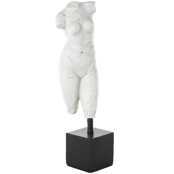 Litton Lane Cream Polystone People Sculpture with Black Square Base