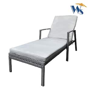 Gray Metal Outdoor Lounge chair with Adjustable Backrest and Cushion