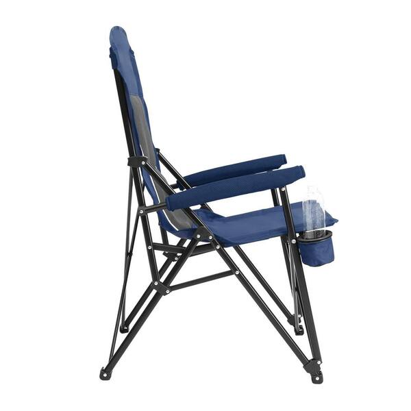 VAMOP Navy Blue Steel Folding Lawn Chair with High Back and Cup