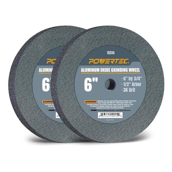 6 in. x 3/4 in. x 1/2 in. Arbor, 36 Grit Aluminum Oxide Grinding Wheel for Bench Grinder (2-Pack)