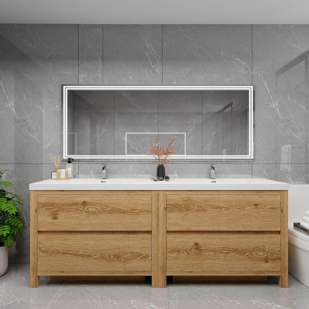 Louis 84 in. W x 20 in. D x 35 in. H Double Sink Freestanding Bath Vanity in Yellow Wood with White Acrylic Top price history on PriceWatchPro